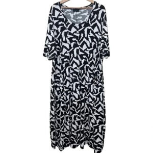 Q'Neel Nordic Design Womens 22 Scoop  Neck Abstract Print Lagenlook Midi Dress